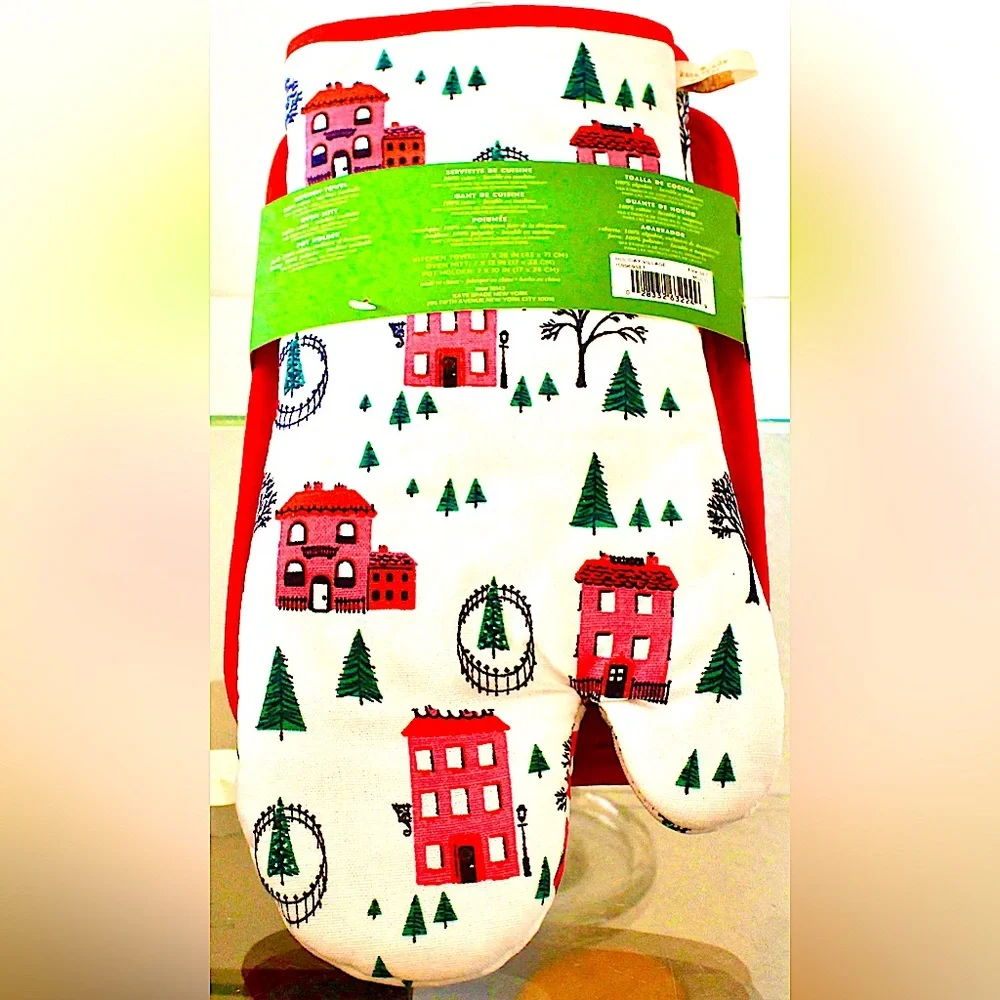KATE SPADE ALL IN GOOD TASTE-HOLIDAY VILLAGE 3PC KITCHEN SET CHRISTMAS NEW